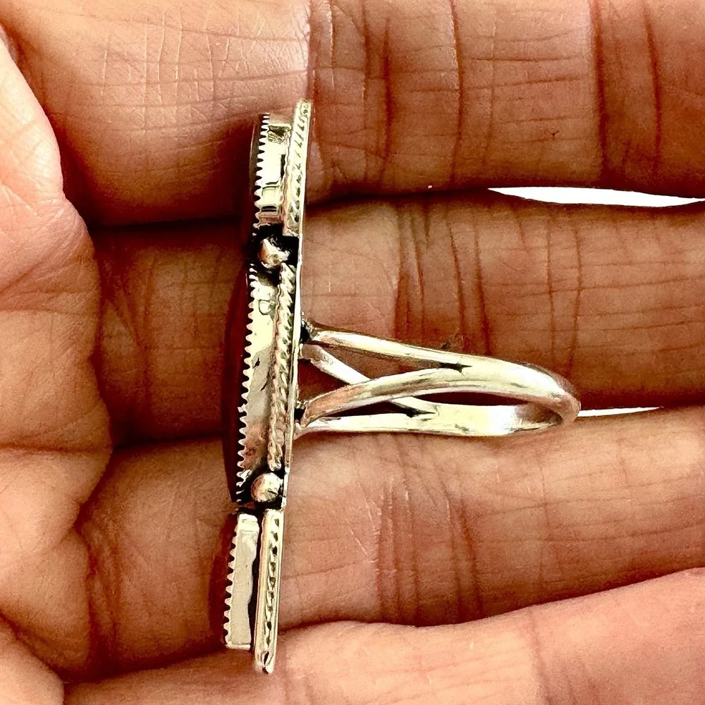 Navajo Arrow Ring Red‎ Spiny Oyster Sz 8  Sadie Jim Sterling Native American